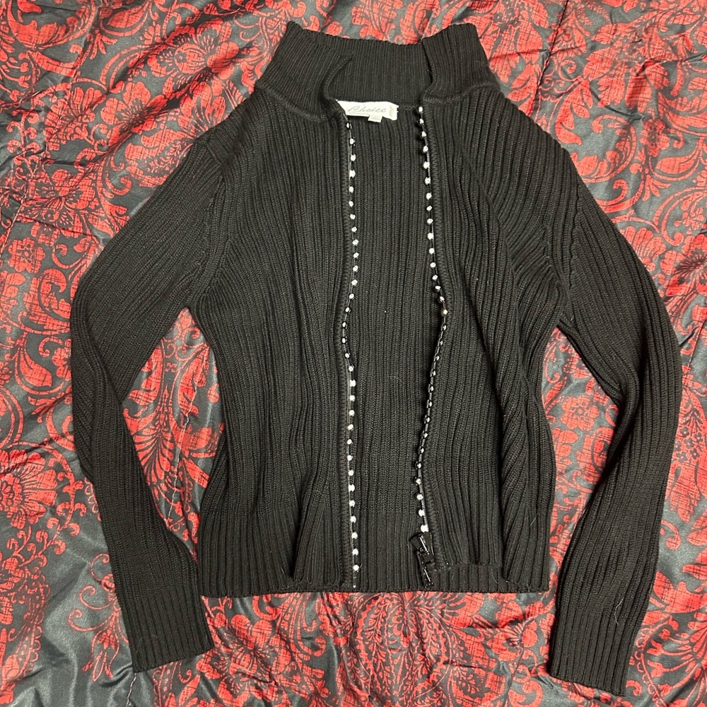 Ribbed Cardigan with Rhinestone Zipper ✨